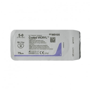  W9105 Викрил фиолетовый М1 (5/0) 75см игла колющая  RB-1 Plus 17мм  фото