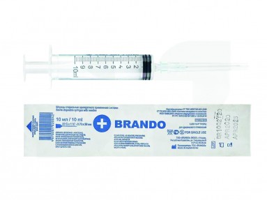  Шприц однор. 10мл 3-х комп.с иглой 22G х 1 1/2' (0,7х38 мм) BRANDO  фото