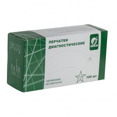  Перчатки INEKTA диагностические нестерильные латексные неопудренные, двойной хлоринации, размер L, цвет желтый.  фото