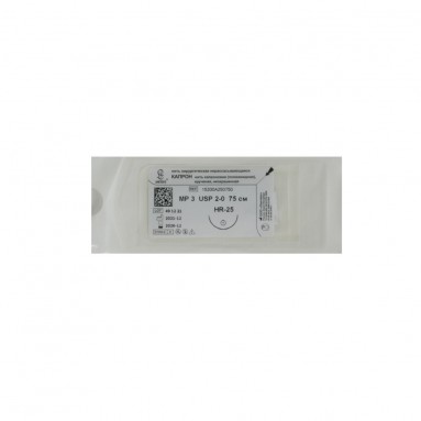  Капрон крученый 2/0(3) 75см с иглой колющей HR-25 (нерассасыв., неокрашенный)  фото