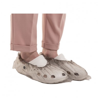  Бахилы п/э гладкие черные пл.20мкм с резинкой  фото