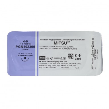  PGN402305 MITSU М1,5 (4/0) 70 см одна игла колющ. 16 мм (Полиглактин 910 плетен. с покрытием, фиолет.)  фото