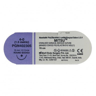  PGN402305 MITSU М1,5 (4/0) 70 см одна игла колющ. 16 мм (Полиглактин 910 плетен. с покрытием, фиолет.)  фото