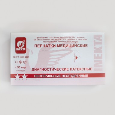  Перчатки INEKTA диагностические нестерильные латексные неопудренные, размер M, цвет белый.  фото
