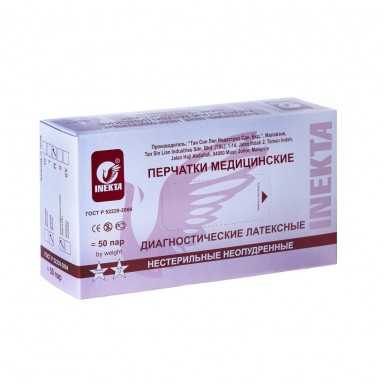  Перчатки INEKTA диагностические нестерильные латексные неопудренные, размер M, цвет белый.  фото
