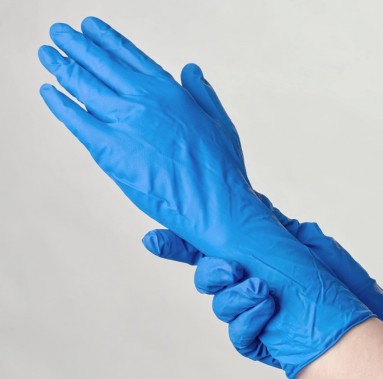  Перчатки медицинские диагностические (смотровые) одноразовые нестерильные латексные, неопудренные с полимерным покрытием, текстурированные, повышенной прочности с удлиненной манжетой  М  синие/белые 25 пар  фото