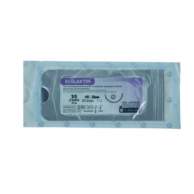  ELGLAKTIN 3/0 (2) 75 см игла HR26 Нить хирур. рассасывающаяся плетеная с покрытием  фото