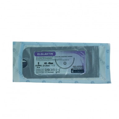  ELGLAKTIN 2(5) 75 см игла HR45 Нить хирур. рассасывающаяся плетеная с покрытием  фото