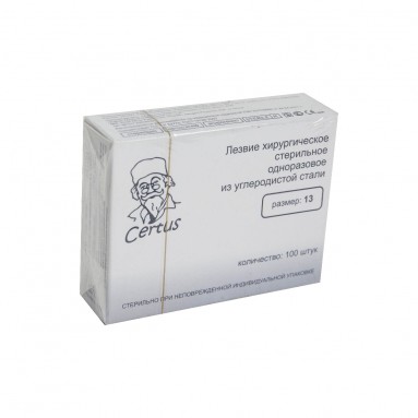  Лезвие хирург. стер. р-р13 CERTUS углеродистая сталь №100  фото