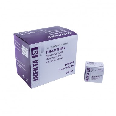  Лейкопластырь  INEKTA  фиксирующий медицинский 3*500см нестерильный на тканевой основе в индивидуальной упаковке  фото