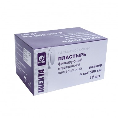  Лейкопластырь  INEKTA  фиксирующий медицинский 4*500см нестерильный на тканевой основе №12  фото